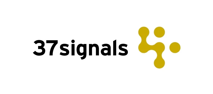 The 37signals logo in black lowercase type beside a yellow-gold mark of connected dots and nodes.